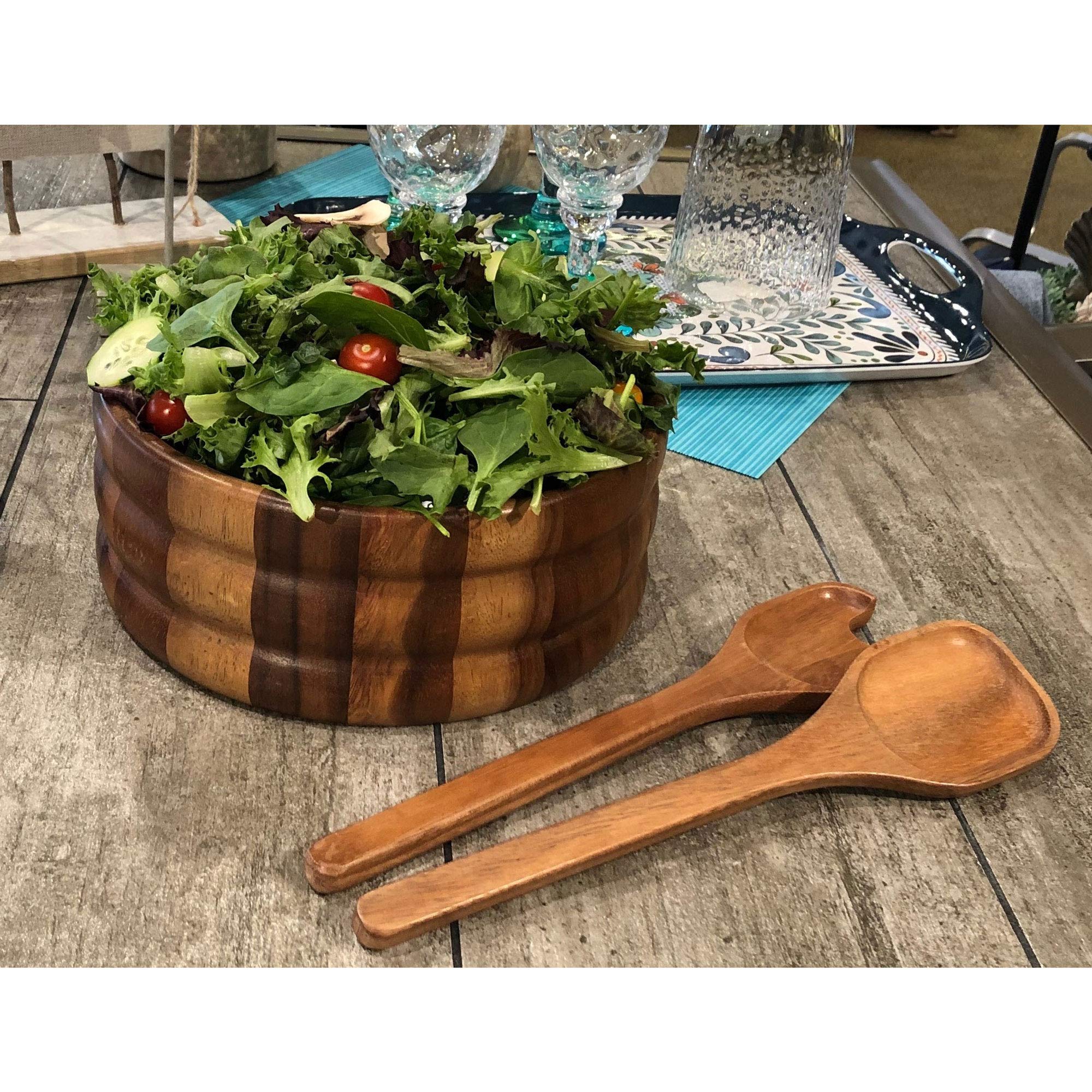 Kalmar Home Saladier extra large en bois d'acacia avec couverts 30,5 cm