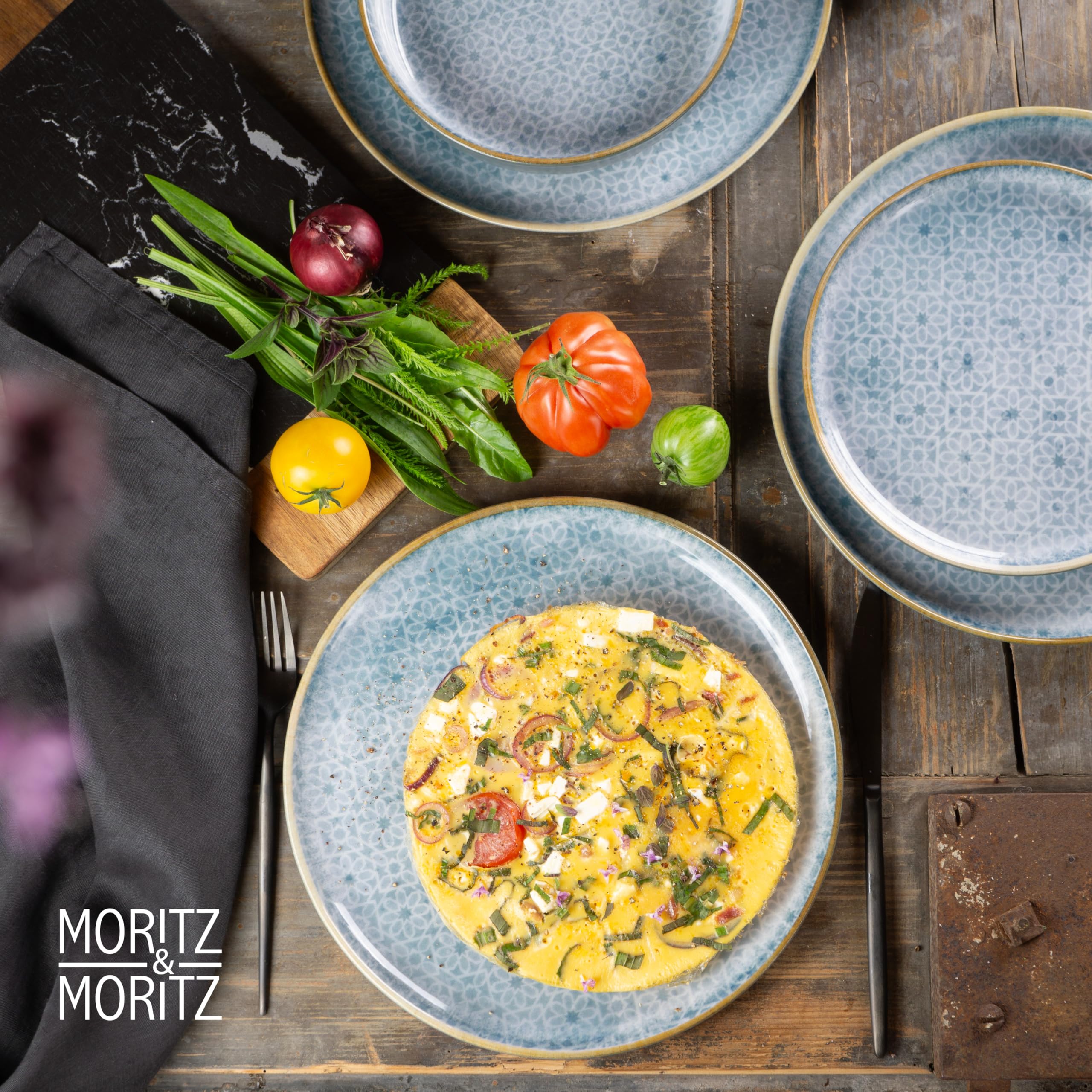 Moritz & Moritz TERRA 18 pz. Set di servizio piatti per 6 persone - Set di piatti servizio in porcellana Blu di alta qualità – Set piatti 6 persone con 6 piatti da pranzo