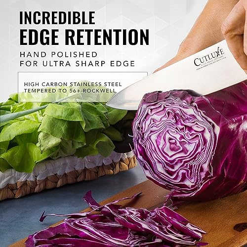 Miniatura 3 de Cutluxe Juego de cuchillos de chef, Santoku y utilitarios – Acero alemán forjado de alto carbono – Espiga completa y afilado – Diseño de mango