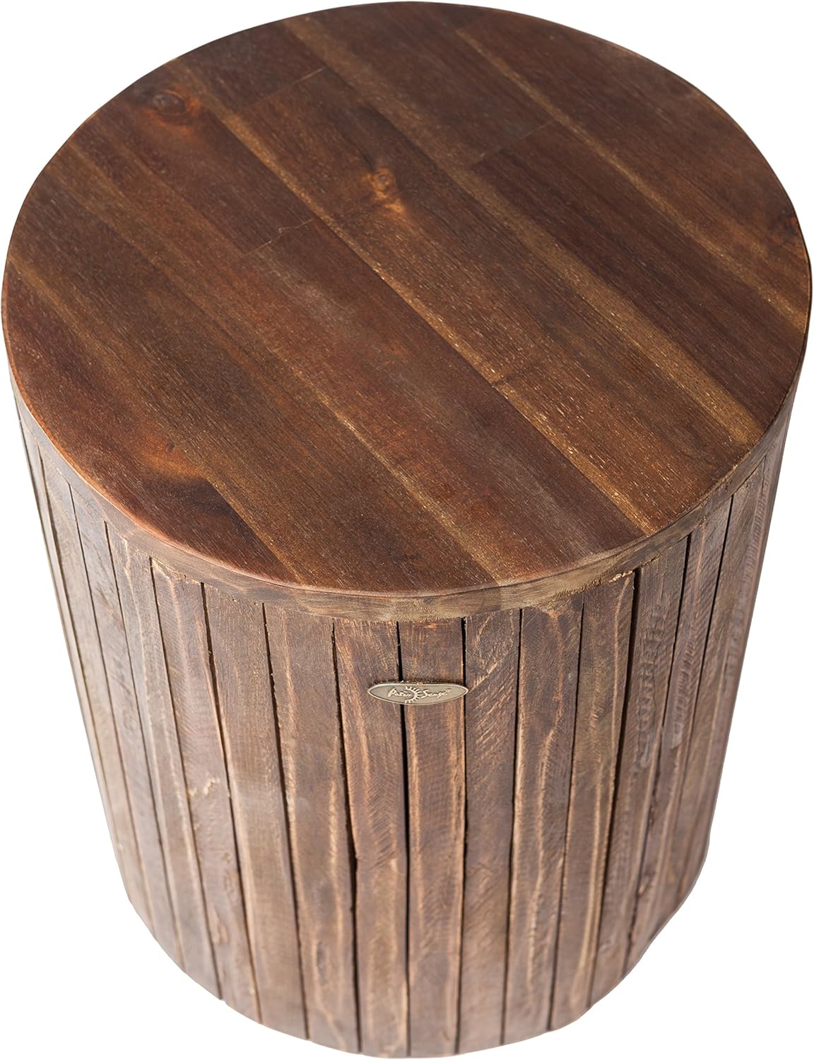 Balkene Home Round Rustic Garden Stool Wood Outdoor Seating & End Table Portable Adaptable Outdoor Furniture - Seasoned Patina Finish
