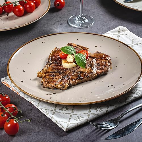 Miniatura 5 de Juego de 6 platos llanos de 11 pulgadas, aptos para microondas, horno, lavavajillas, resistentes a los arañazos, platos de porcelana para carne,