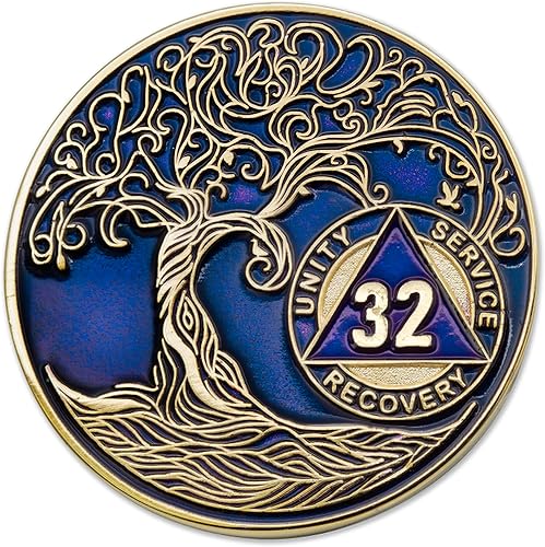 Miniatura 65 de Medallón/Ficha/Ficha de Recuperación AA Sobriety Mint de 2 Años, Árbol de la Vida Retorcido, Dorado - Negro