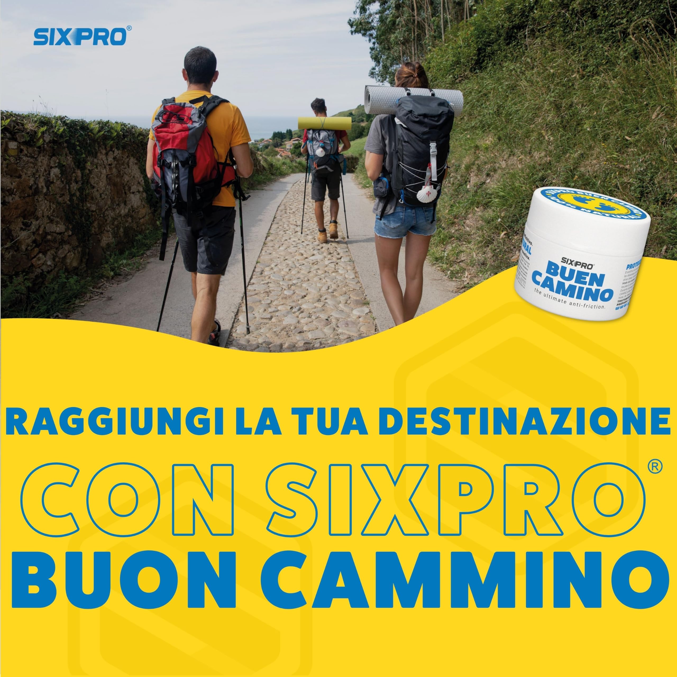 SIXPRO BUON CAMMINO 50ml | Crema Antifrizione Naturale per Pellegrini | Previene Vesciche e Sfregamenti su Piedi e Zone Sensibili | Protezione e Idratazione per Escursioni e Lunghe Camminate