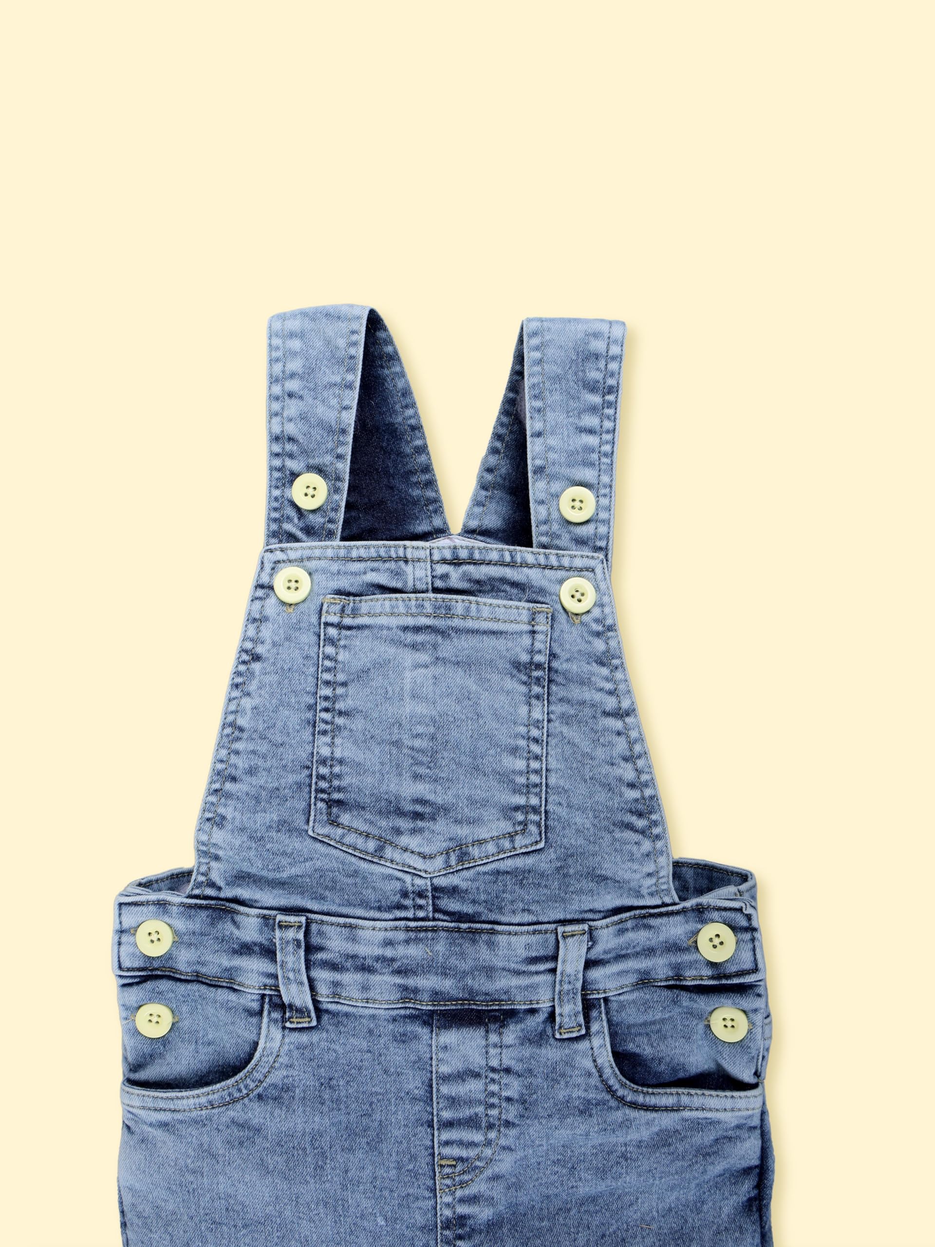 KiddoPanti Boys Denim Dungaree Pant, Lt Rag Wash Blue - 6-8Y - Image 4 thumbnail