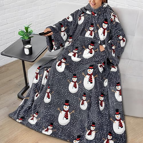 Miniatura 73 de PAVILIA Manta con mangas para adultos, mujeres y hombres, manta suave y cálida de forro polar, manta de regalo Negro -,Marrón,Burrito Beige,Carbón