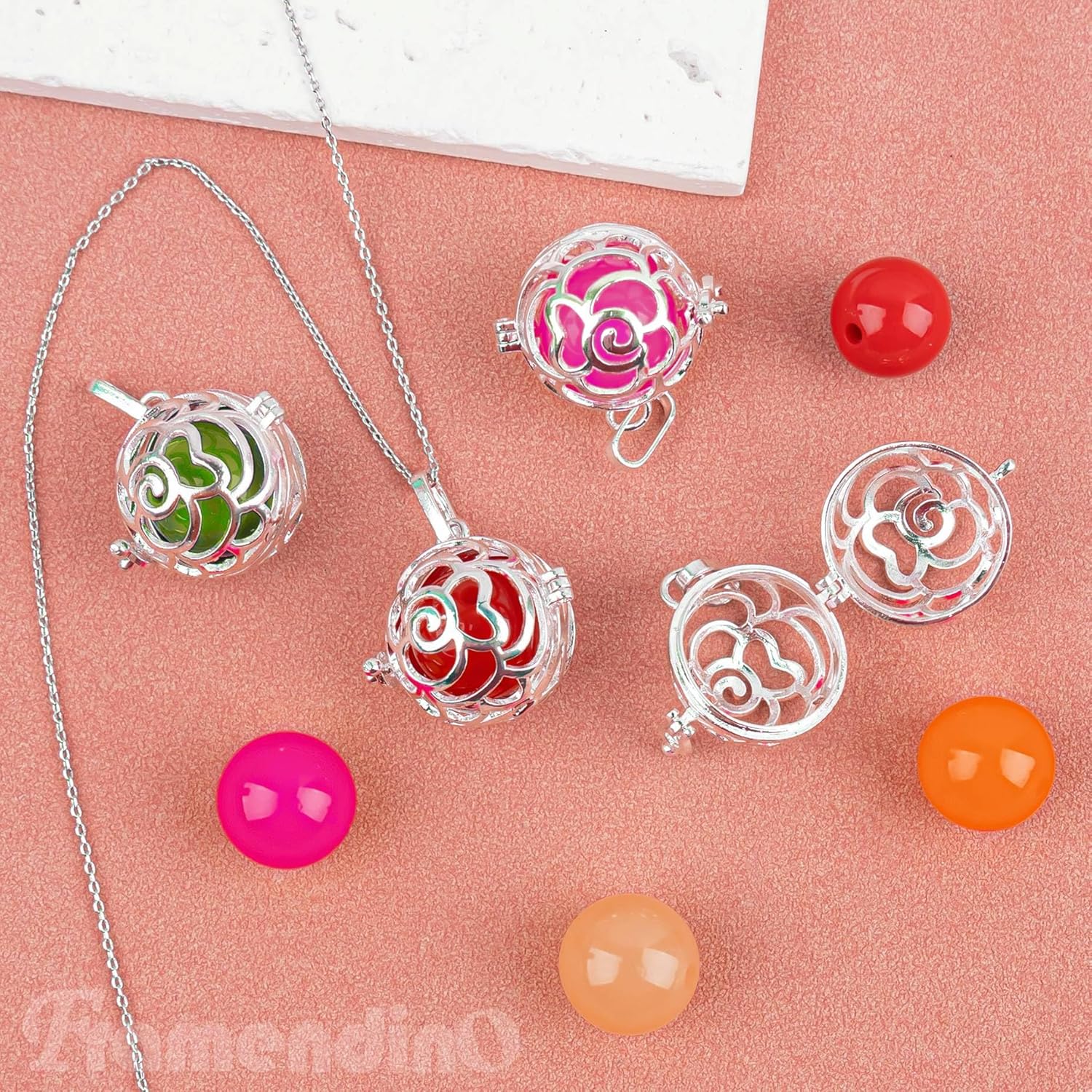 Framendino, 4 Pack Flower Empty Cage Charms Openable Rose Shaped Locket Pearl for DIY Necklace Bracelet Earring Jewelry Making Crafts - Image 3