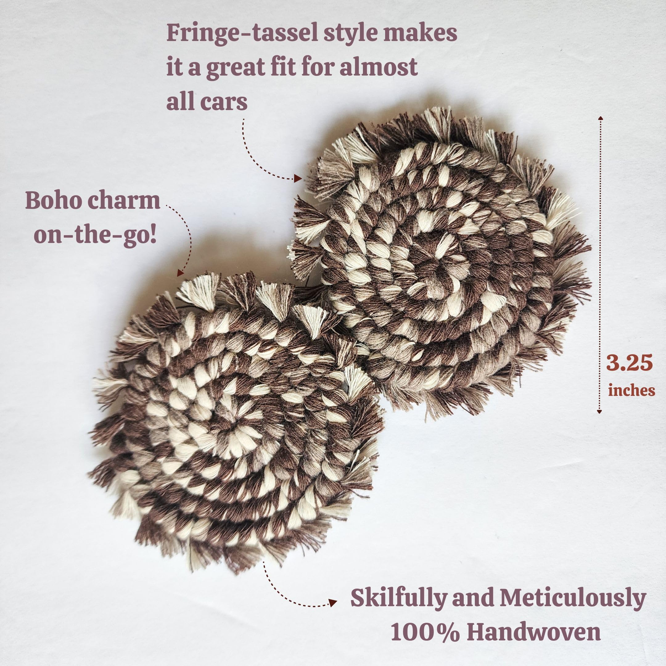 Cotton Car Coasters 2pc Car Cup Coasters Cute car Accessories for Women car Coaster for Cup Holders Mocha — view 4