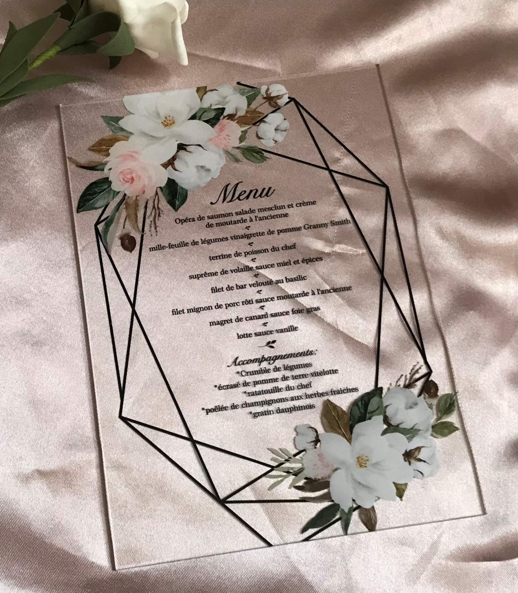 KKaylee Pink,White Rose,Peony Flowers,Acrylic Wedding Menu Cards,Greenery Menu, Acrylic Wedding Invitations,Acrylic Printed Dinner Menu,Custom Menu Cards, 10pcs