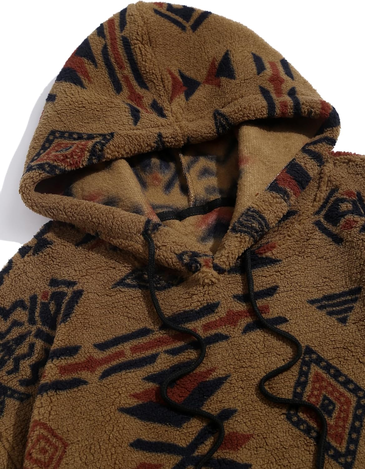 ZAFUL Men's Hoodies Ethnic Style Contrast Binding Kangaroo Pocket Loose Pullover Fuzzy Hoodie - Image 4