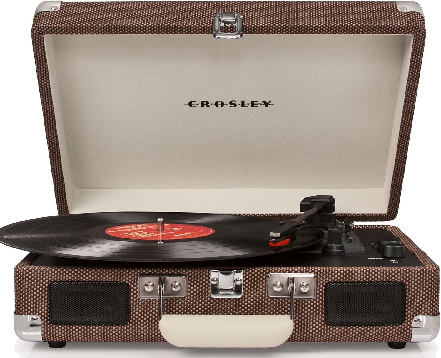 Flash Deals - 80% OFF Crosley CR8005D-TW Cruiser Deluxe Vintage 3-Speed Bluetooth Suitcase Turntable, Tweed