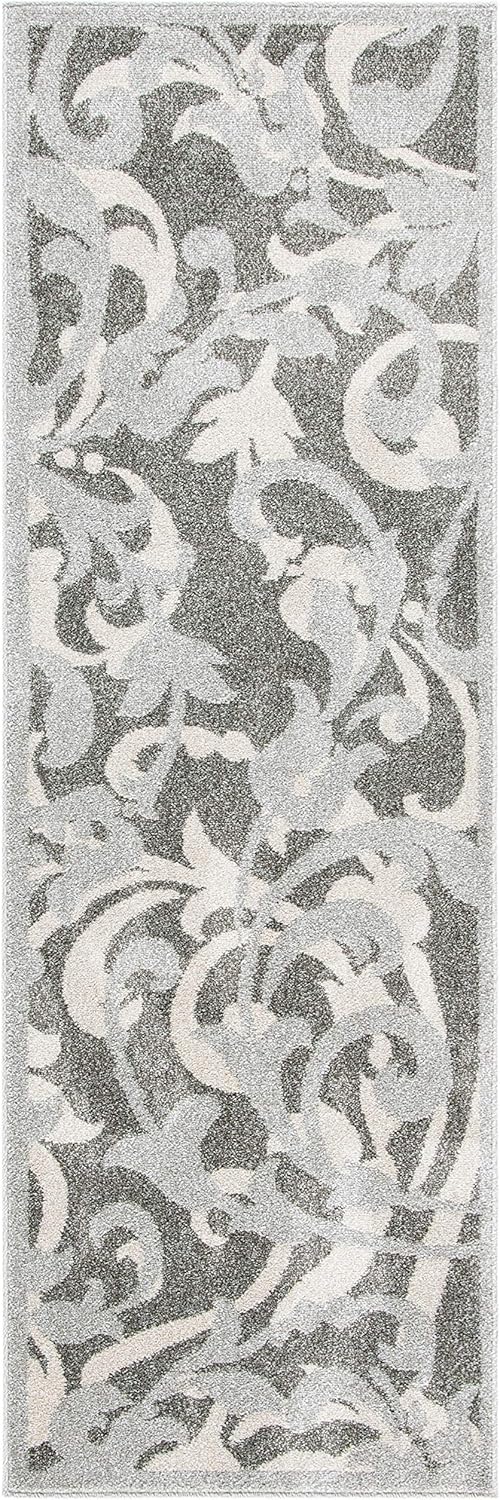 SAFAVIEH Amherst Collection 2'3" x 7' Grey / Light Grey AMT428C Floral Damask Non-Shedding Living Room Entryway Foyer Hallway Bedroom Runner Rug