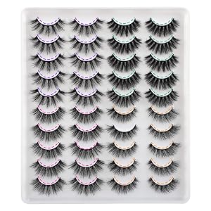 JIMIRE 20 Pairs False Eyelashes 4 Styles Mink Eyelashes Fluffy Pack 3D Volume Faux Mink Cat Eye Lashes