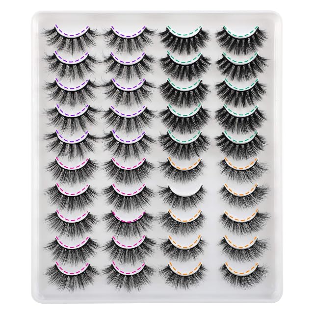 JIMIRE 20 Pairs False Eyelashes 4 Styles Mink Eyelashes Fluffy Pack 3D Volume Faux Mink Cat Eye Lashes