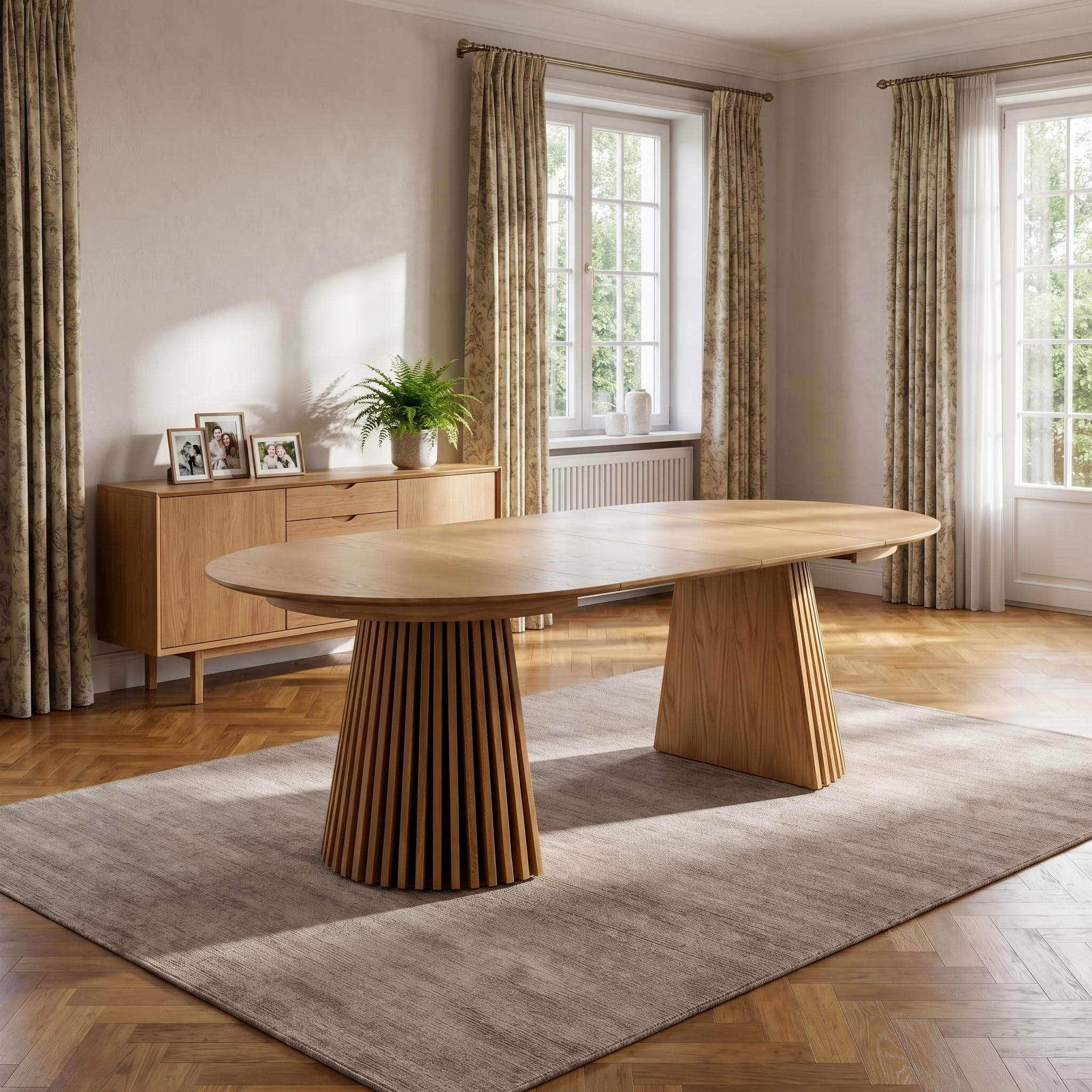 Esstisch oval ausziehbar - Tokyo 2 Einlegeplatten 120/160/200 cm Eiche Furnier Natur – Ausziehtisch Rund zu Oval Esszimmertisch
