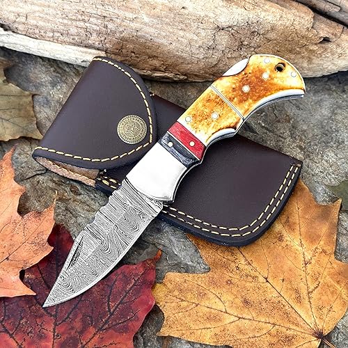 Miniatura 21 de WINTERFELL Damascus Steel Pocket Folding Knife Handmade Premium Quality Knives 6.5'' Small Pocket Knife for Outdoor, Camping, Hiking Back Lock Blade