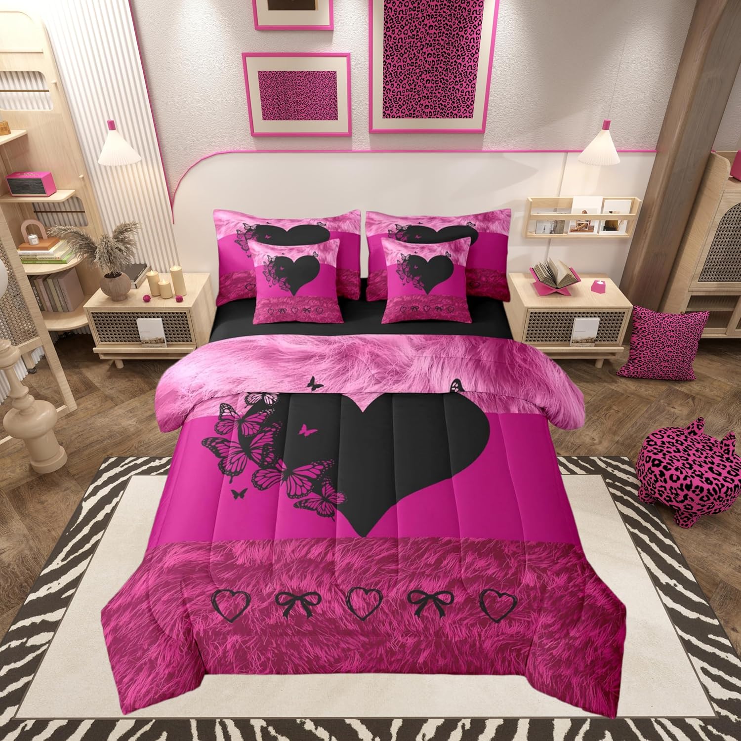 Amazon.com: Erosebridal Animal Fur Print Twin Bed in A Bag 7 Piece Hot ...