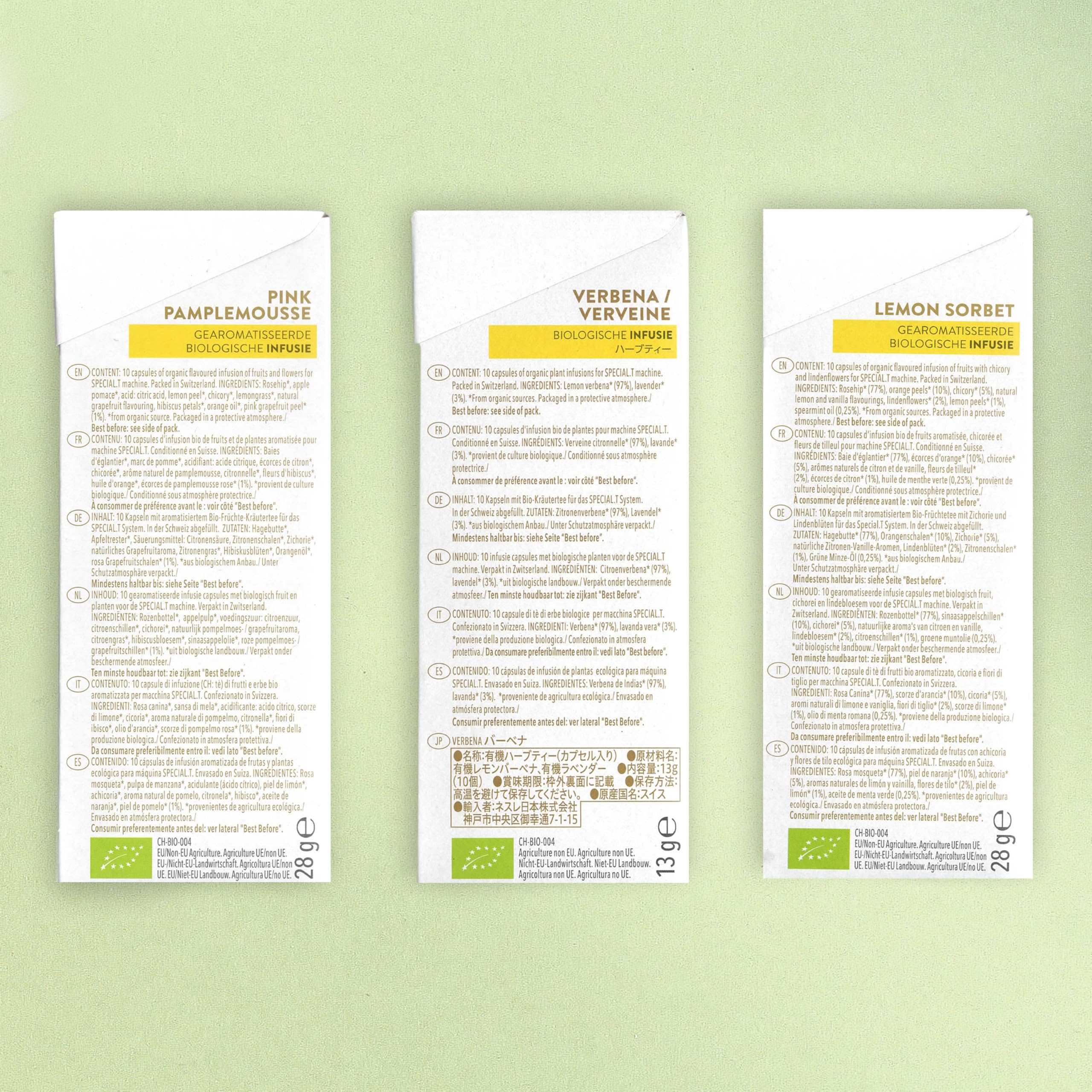 Spécial T 30 capsules - Mélange d'agrumes Bio - Pamplemousse rose, verveine et sorbet citron - 10 capsules par paquet - pour machine à thé Nestlé - Infusion de thé