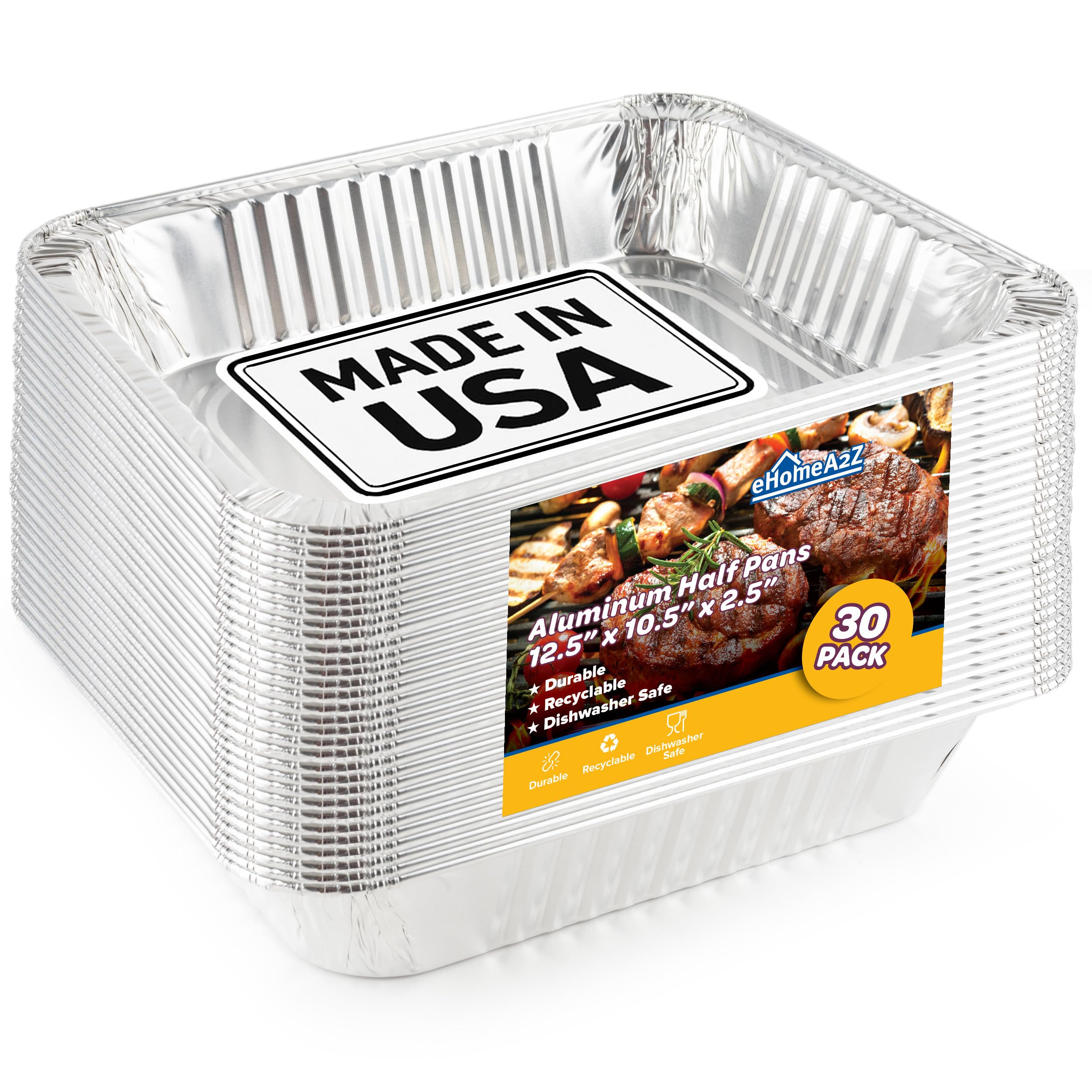 EHOMEA2Z Aluminum Pans (30 Pack) – MADE IN USA, Disposable Foil Trays for BBQ, Grilling, Roasting, Catering, and Restaurants,Crawfish Trays, 9x13