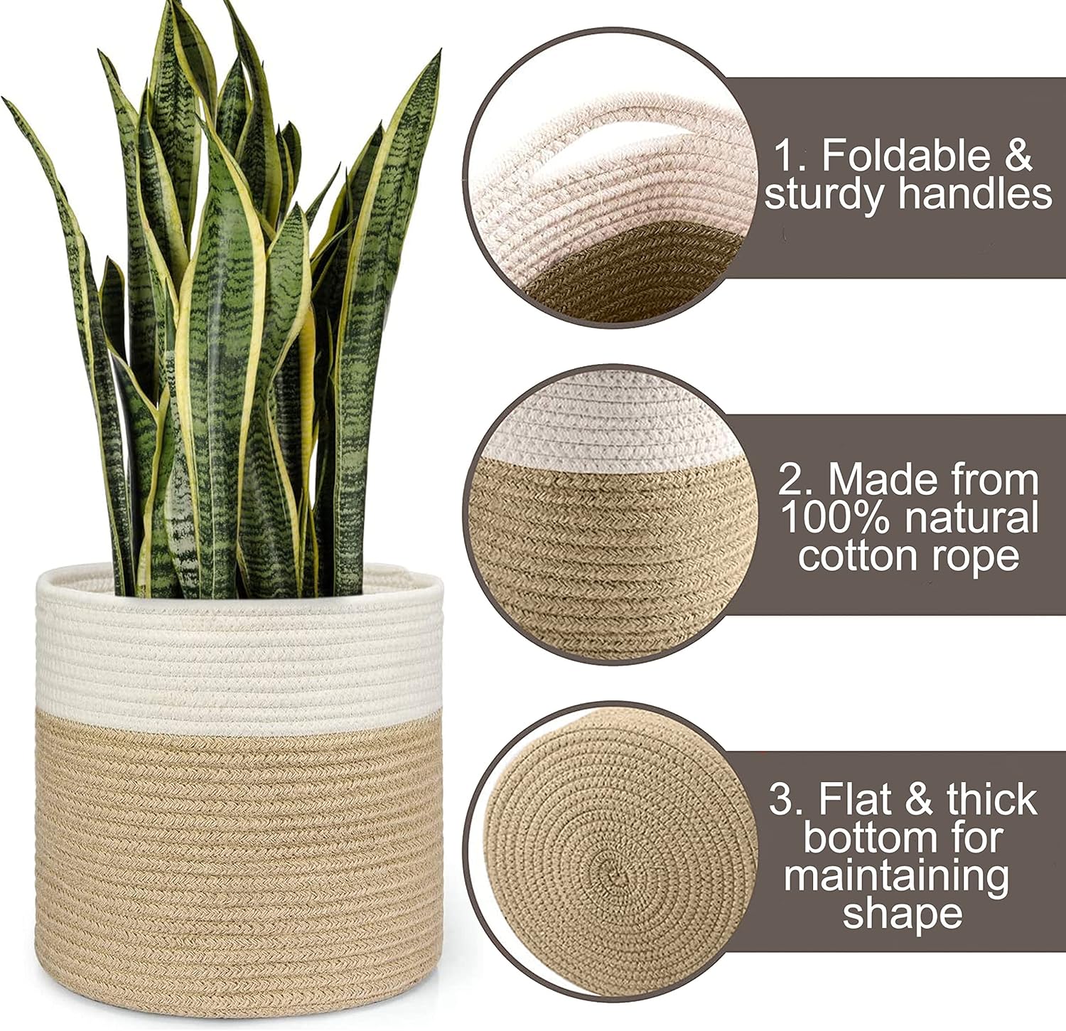 Cotton Rope Plant Basket Flower Pot Floor Indoor Planters Storage Basket Organizer 15cm to 30cm