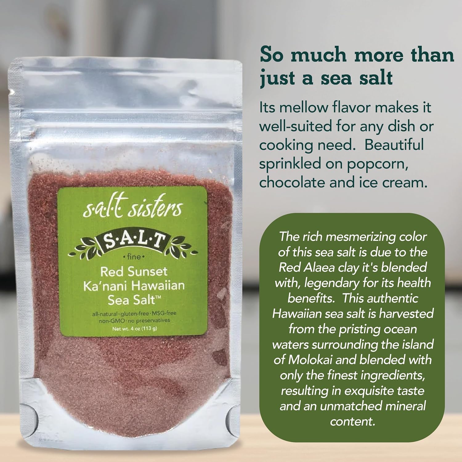 Red Sunset Ka'nani Hawaiian Sea Salt | All-Natural, Gluten Free, MSG Free, Non-GMO | Easily Dissolvable Red Alaea Clay Infused Fine Salt | Versatile Salt for Meat, Fish, Vegetables, and More | 1lb
