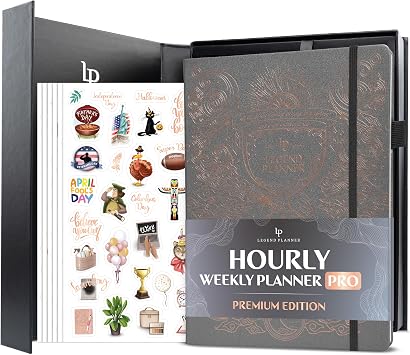 Legend Hourly Planner PRO Premium Undated Schedule Planner with Time Slots Weekly, Monthly & Daily Personal Organizer, A4 Mystic Grey