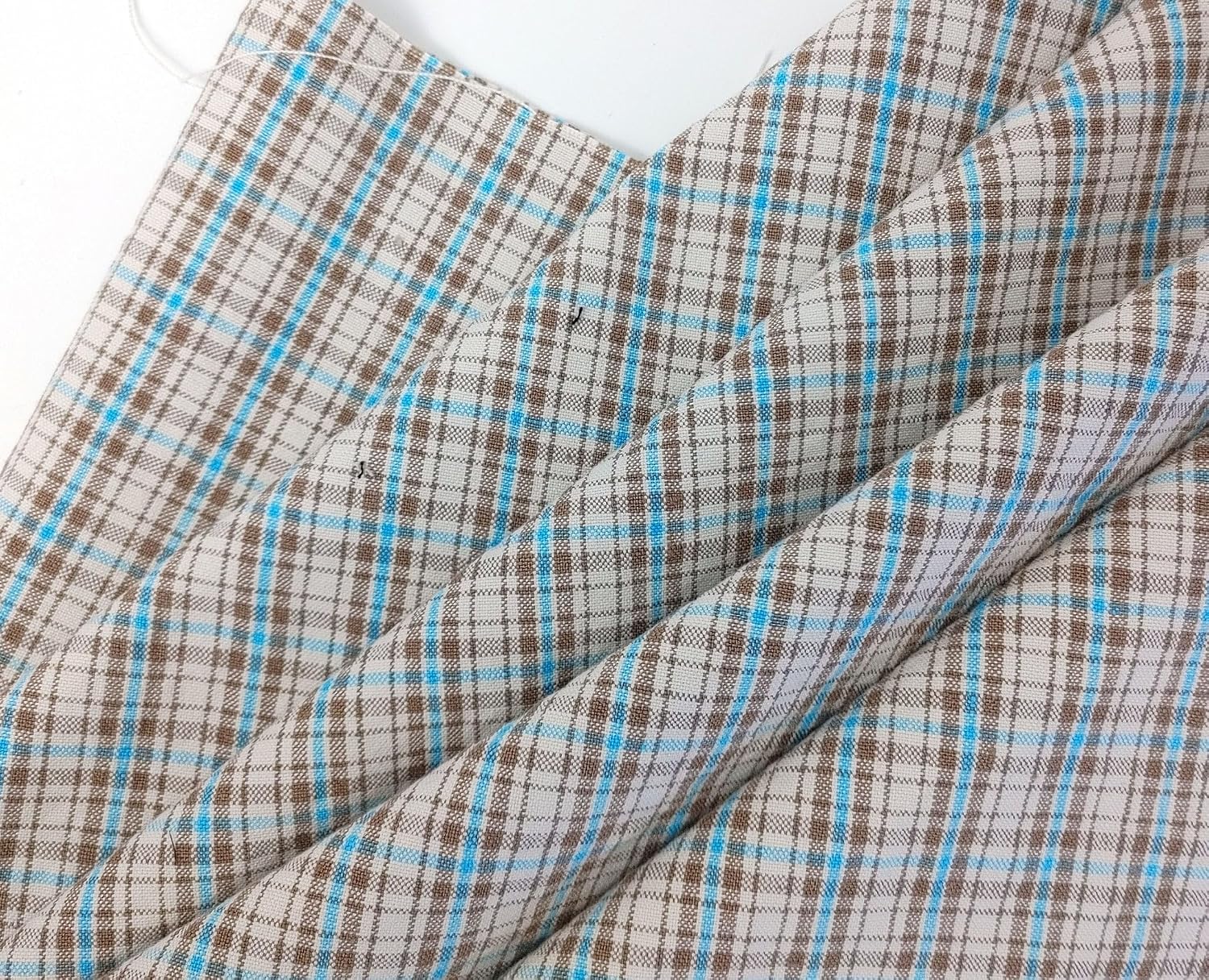 Linen Cotton Plaid Fabric Beige & Blue 7202 Beige