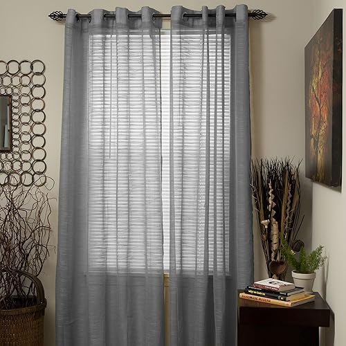 Lavish Home Mia Jacquard - Cortina individual con ojales, 84 pulgadas, color gris
