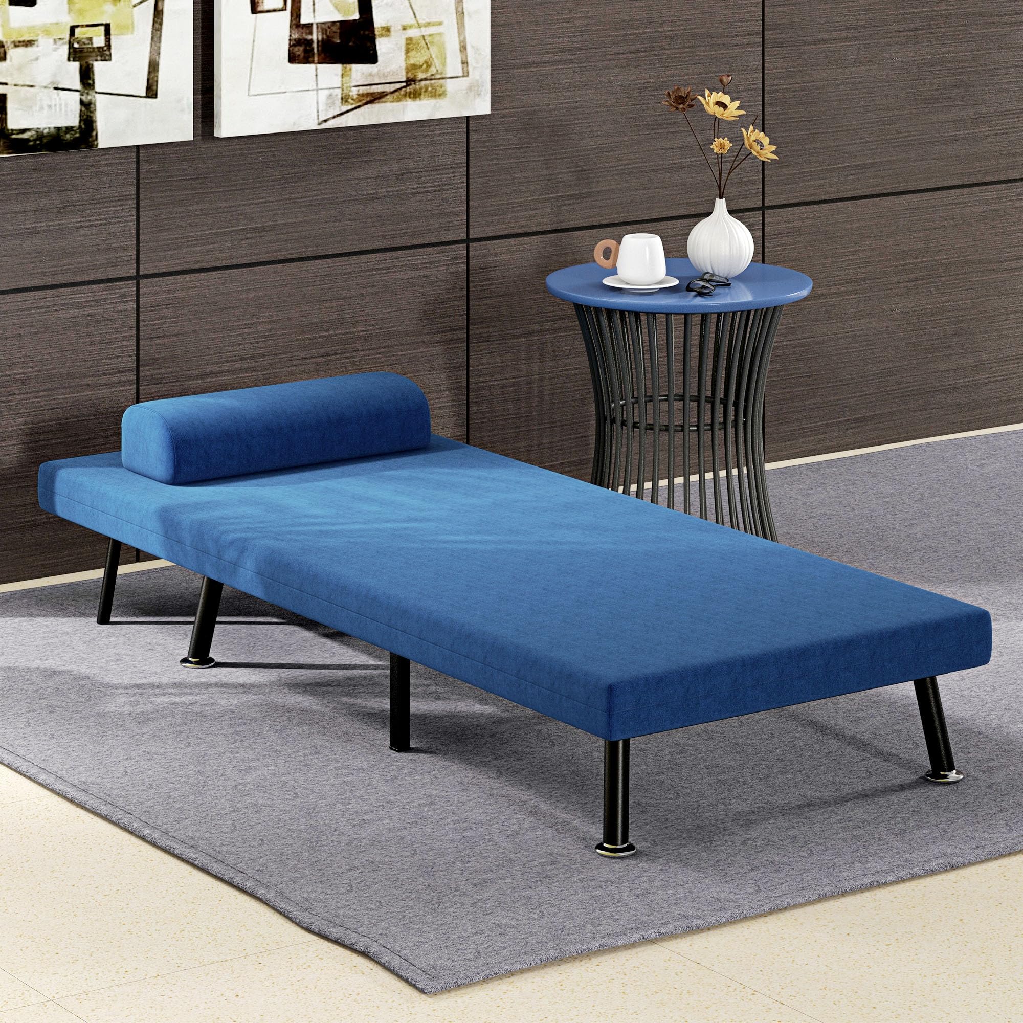 HOMCOM Sofá Cama de 1 Plaza 3 en 1 Sofá Cama Plegable Tapizado en Lino con Respaldo Ajustable de 5 Niveles y Almohada Acolchada para Oficina Dormitorio Salón 75x70x75 cm Azul Oscuro