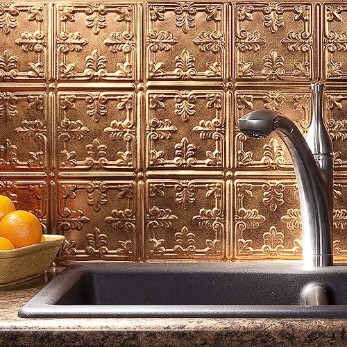 Miniatura 2 de FASÄDE Panel decorativo para salpicaduras de vinilo de estilo tradicional / patrón 10 en bronce antiguo (muestra de 6 x 6 pulgadas)