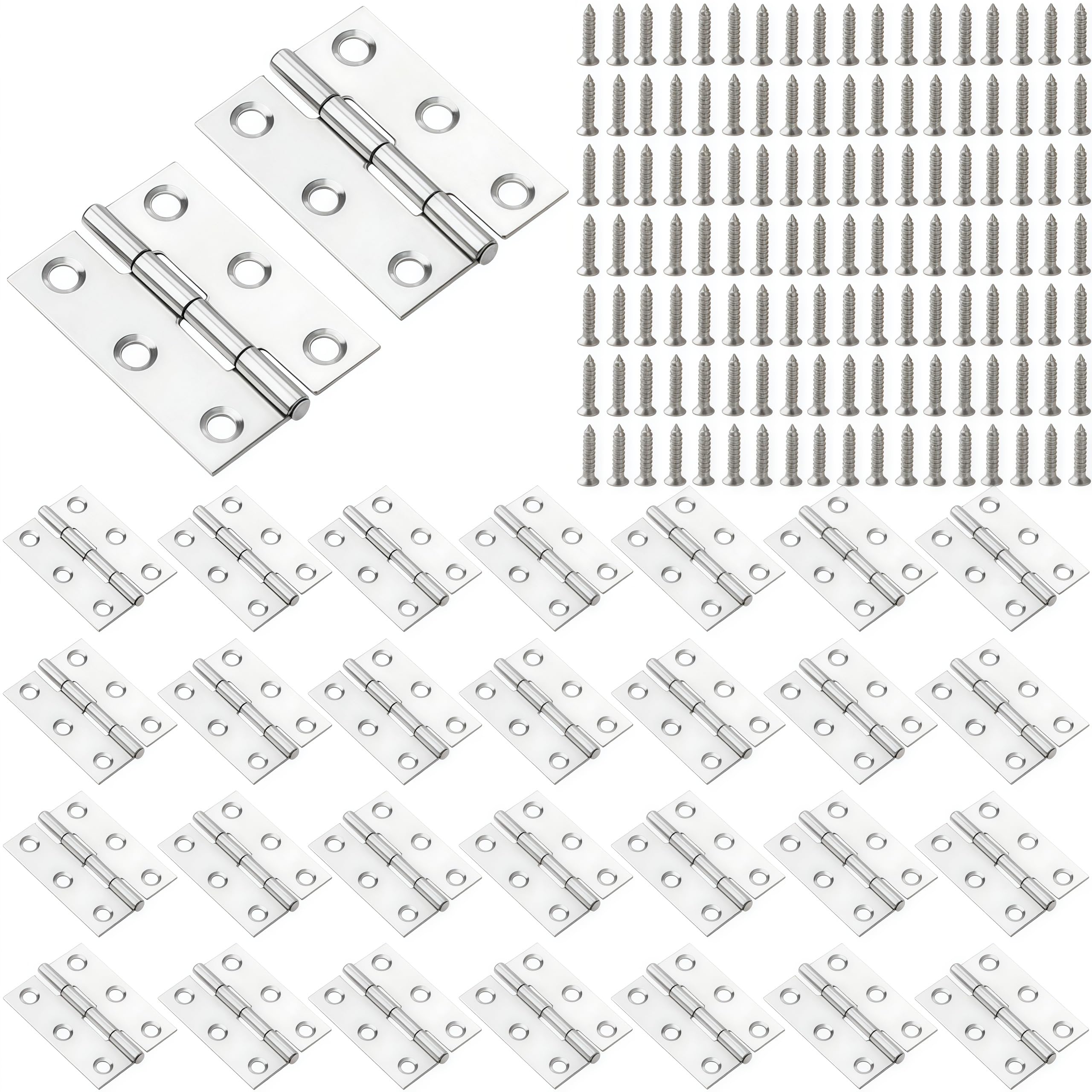 Vbnexyr Regular Hinge 30 Piece Pack Of Stainless Steel Folding Hinges For Home Furniture Hardware Wooden Boxes Doors Windows And Diy Projects 2 Inch Joint Hinges