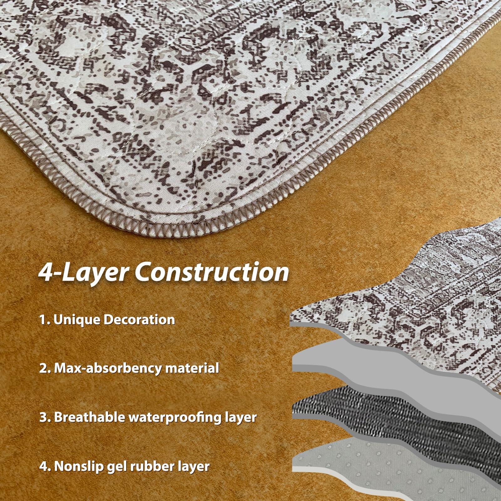 nunubaby Almohadillas lavables para orina para perros, elegantes, antideslizantes y a prueba de fugas, almohadillas reutilizables para orinar para perros para jaulas y suelos. (marrón/geo, 24 x 48