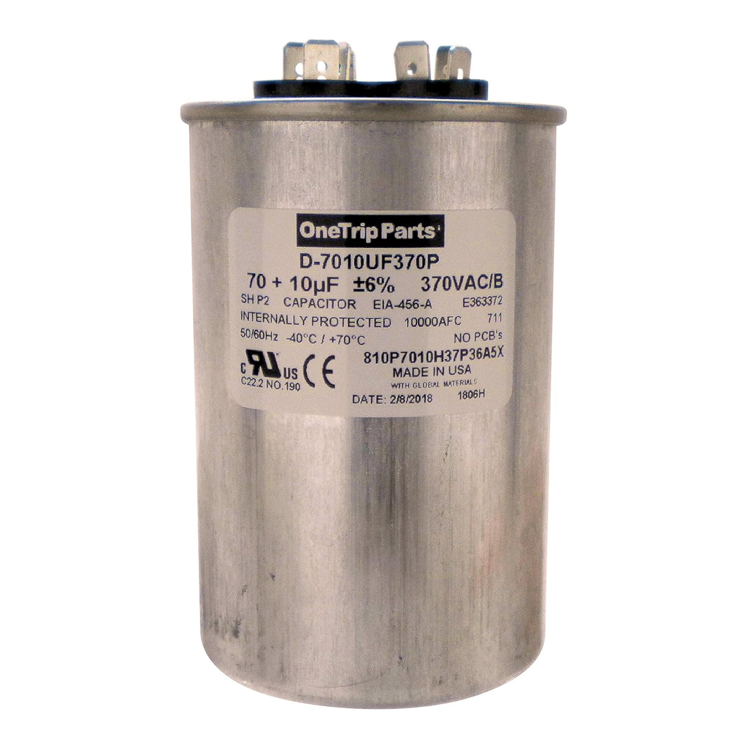 USA Run Capacitor 70+10 UF 70/10 MFD 370 VAC 2-1/2 Inch Round