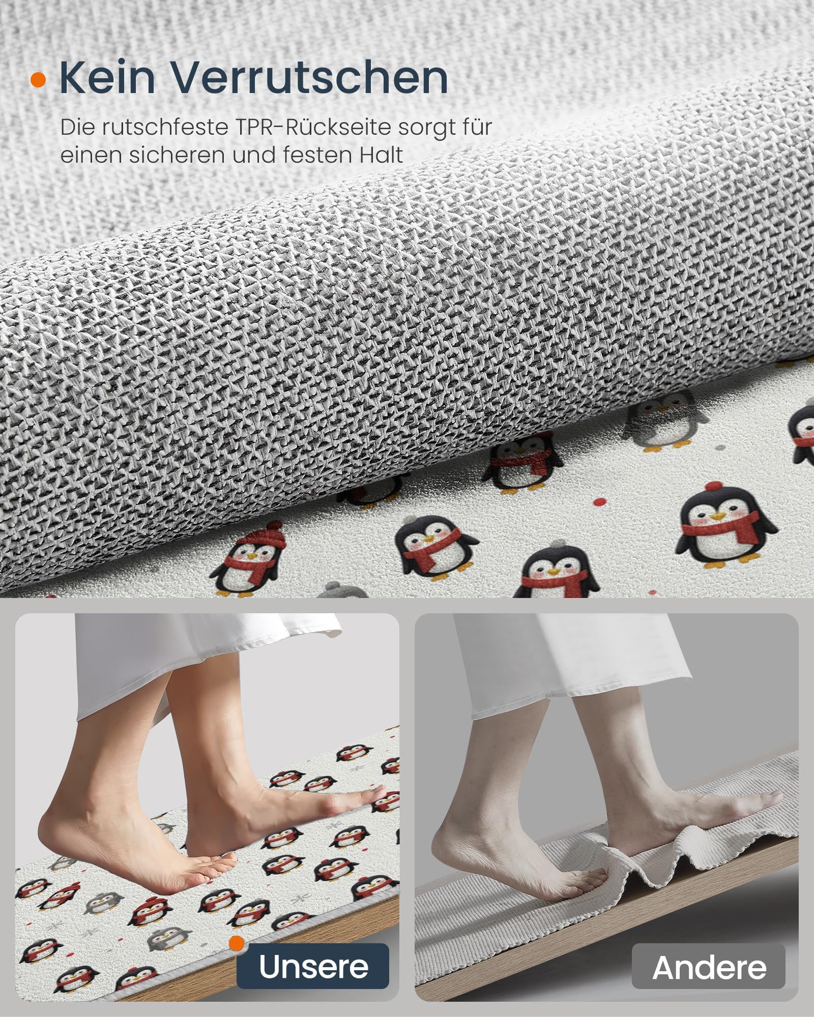 Fußmatte Innen Winterlicher Weihnachts, 60x120 cm | Rutschfester Waschbarer Fussmatte Weihnachtspinguin Kurzflor Weich Teppich Eingangsteppich, Sauberlaufmatte, Schmutzfangmatte, Leicht zu Reinigen