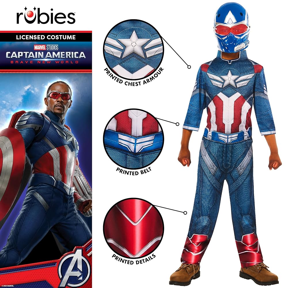 Costume Ufficiale Capitan America Per Bambini - Completo Con Maschera Metallizzata | Travestimento Marvel Avengers - Foto 7
