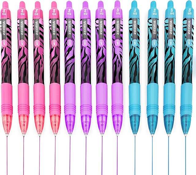 ZEBRA Z-Grip Smooth Ballpoint Pen - 1.0mm - Funky Flame - Stripe Barrel - Blue, Pink, Violet - Pack of 12