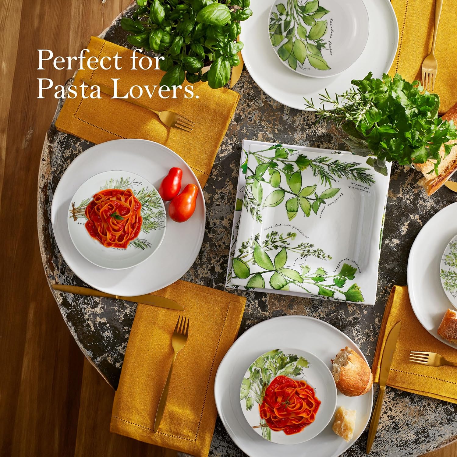 Rosanna Erbe Italiane Pasta Bowls, Set of 4, 8.25" – Porcelain Pasta Bowl, Perfect Shallow Bowls, Dishwasher & Microwave Safe, Porcelain Bowl Plates