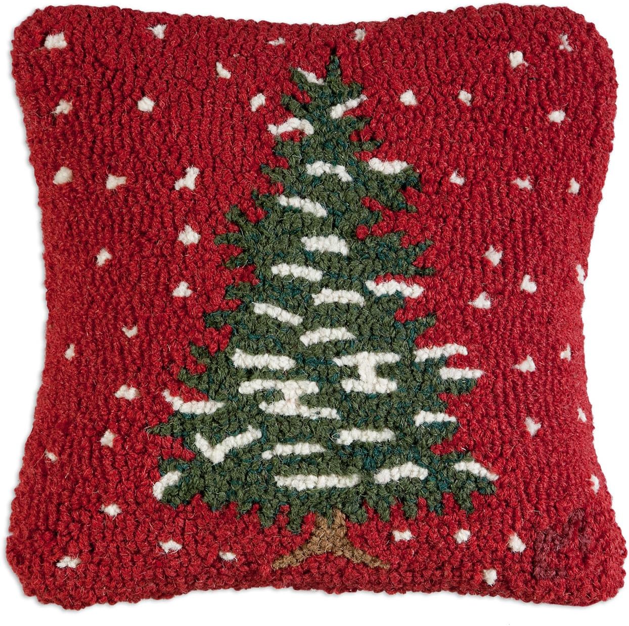 Chandler 4 Corners Artist-Designed Red Flurries Hand-Hooked Wool Decorative Throw Pillow (14 in x 14 in) Christmas Pillow for Couches & Beds - Easy Care & Low Maintenance Winter & Holiday Home Décor