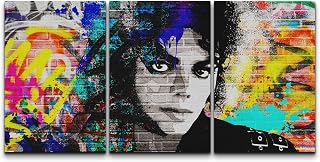 wall26 Canvas Print Wall Art Set Urban High Contrast Michael Jackson Portrait Graffiti & Street Art People Illustrations Pop Art Bohemian Colorful for Living Room, Bedroom, Office - 16"x24"x3