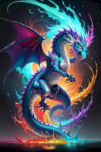 Miniatura 1 de Noche Pintura de diamante de dragón divino en acuarela, pintura digital interactiva hecha a mano para adultos, kit de pintura de diamante, para