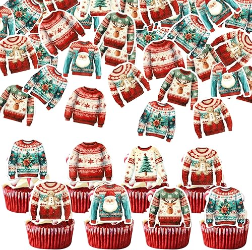 Vista 163 de Rsstarxi Paquete de 30 adornos navideños para cupcakes de hombre de jengibre con purpurina para baby shower, decoración para temática de Feliz