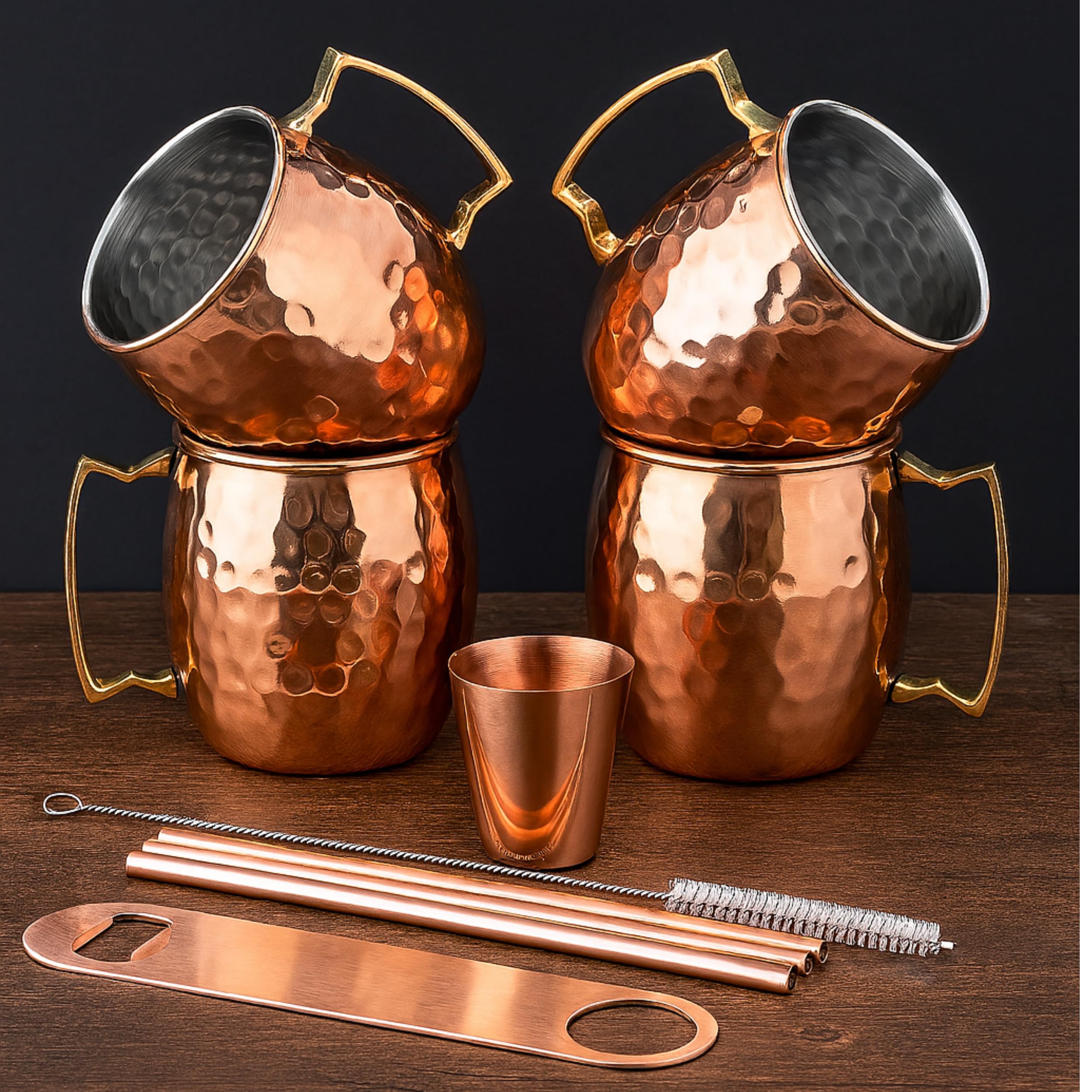 Tasse Moscow Mule en cuivre martelé pour vos soirées cocktails entre amis : pack complet de 4
