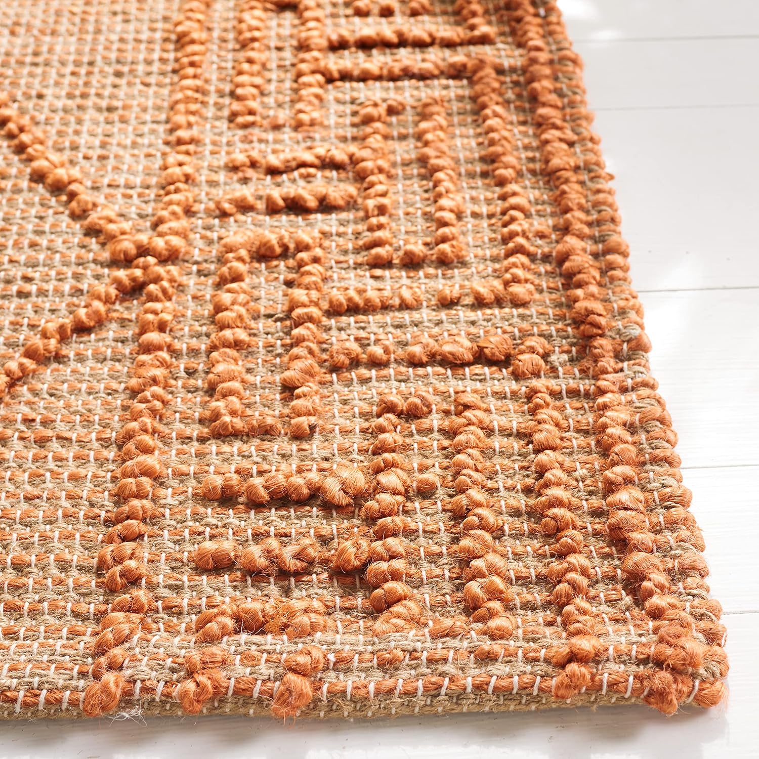 SAFAVIEH Natural Fiber Collection Accent Rug - 3' x 5', Orange & Natural, Handmade Flat Weave Boho Moroccan Farmhouse Trellis Jute, Ideal for High Traffic Areas in Foyer, Living Room, Bedroom (NF220P)