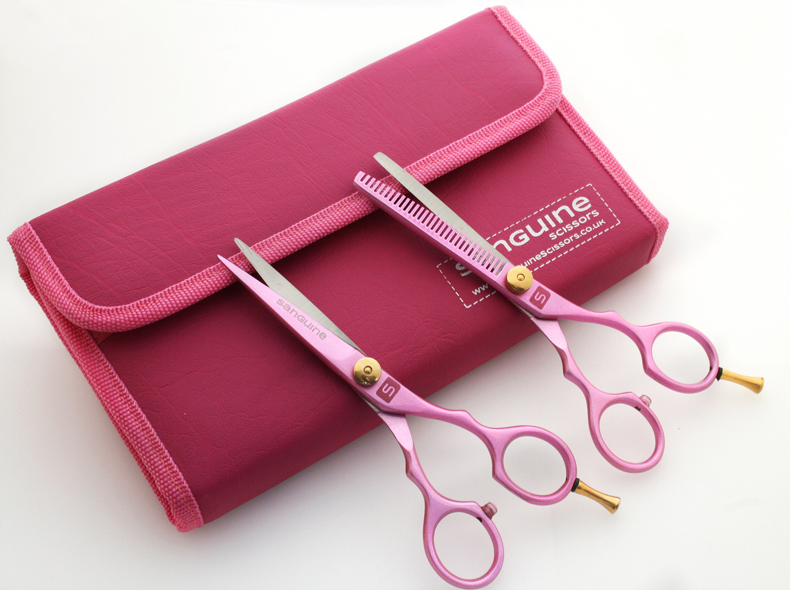 Set of Pink Hair Cutting Shears and Hair Thinning Shears for all Hair Types, Professional Hair Scissors Set + Presentation Case