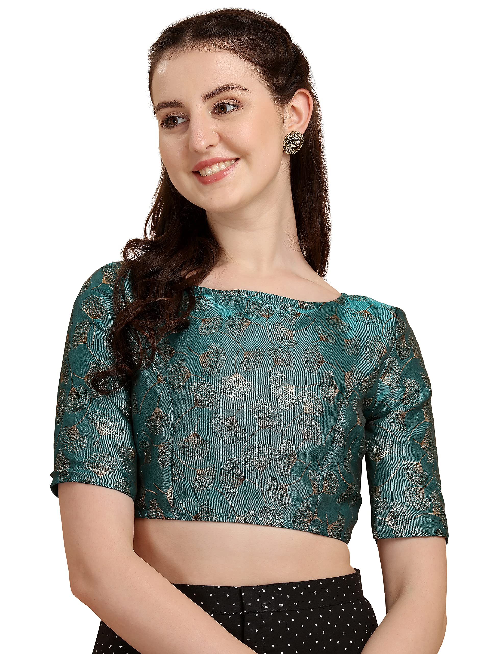 Oomph Jacquard Green Readymade Blouse For Women - Rbbl115M