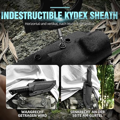 Miniatura 4 de Omesio Tanto Cuchillo de hoja fija con funda Kydex, cuchillo de supervivencia al aire libre, cuchillo táctico de espiga completa 420 de acero lavado