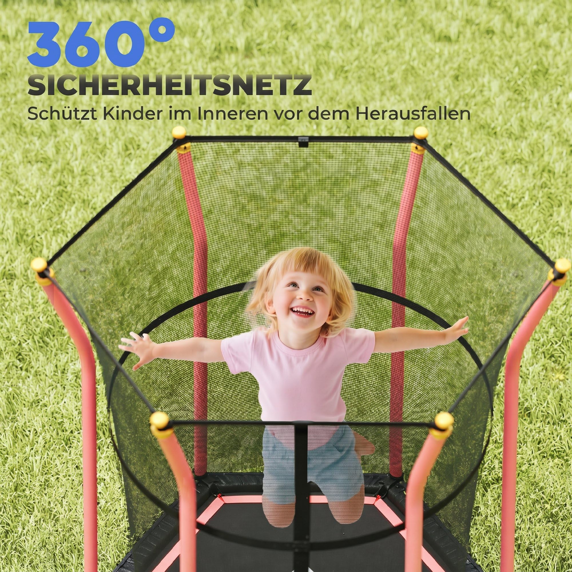 HOMCOM Trampolin Outdoor, Kindertrampolin Gartentrampolin mit Sicherheitsnetz, Randabdeckung für Kinder 3-10 Jahre bis 50 kg belastbar
