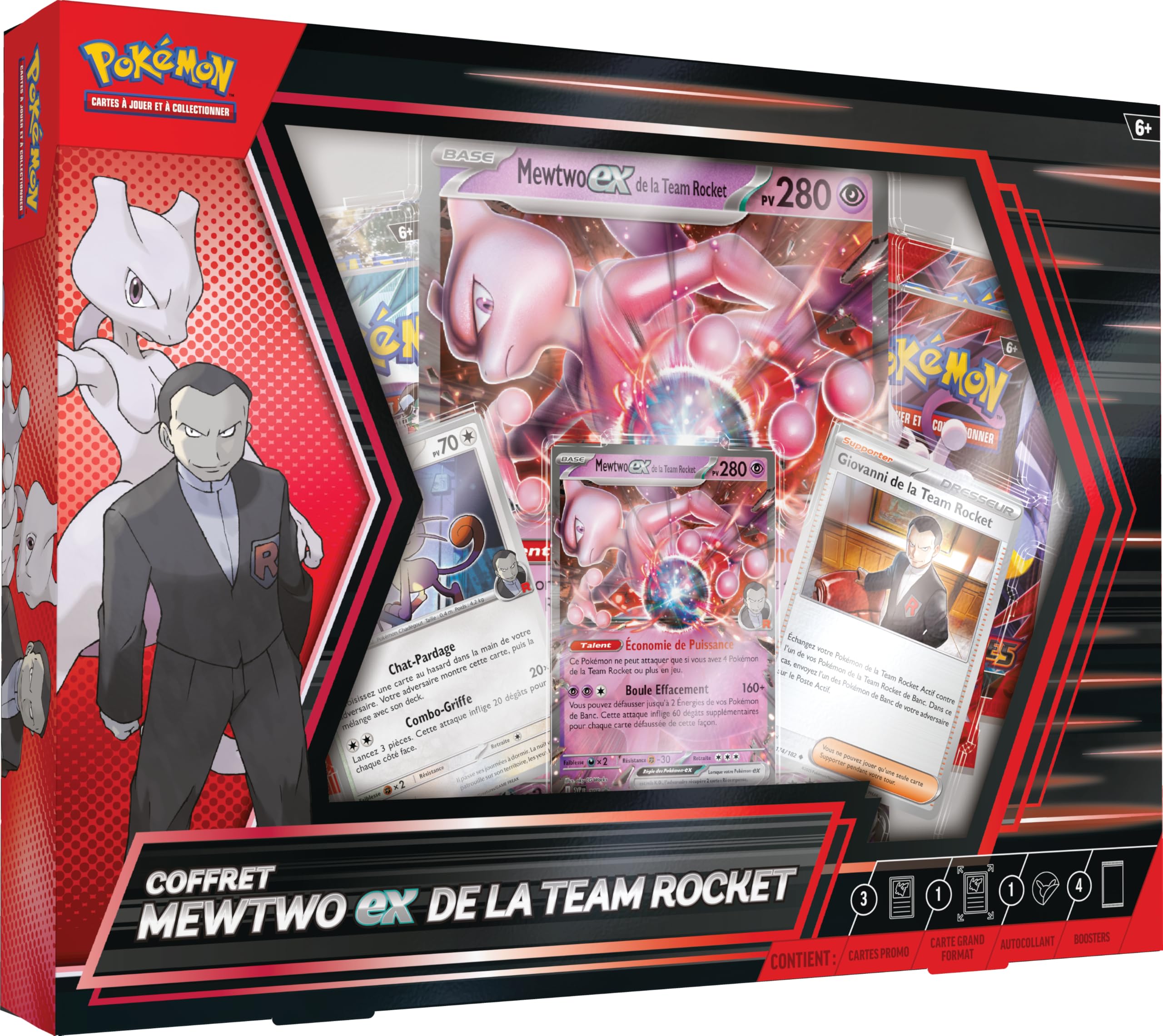 Pokémon: Coffret Mewtwo-ex de la Team Rocket du JCC Pokemon (1 Carte Promo Brillante, 1 Carte Grand Format Brillante et 4 boosters)