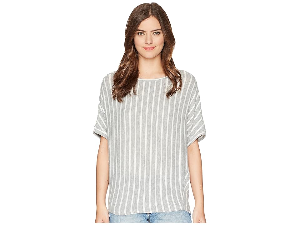 

Michael Stars Madison Brushed Stripe Elbow Sleeve Boat Neck (Heather Grey/Chalk) Women's Clothing