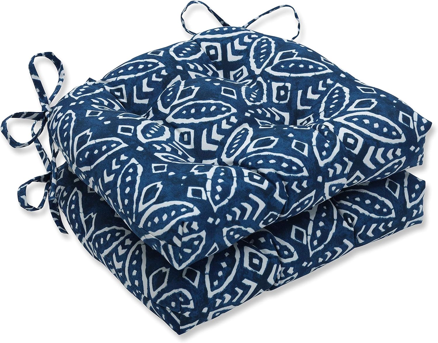 Pillow Perfect Outdoor/Indoor Corinthian Dapple Chair Pads, 15.5" x 16", Blue, 2 Pack