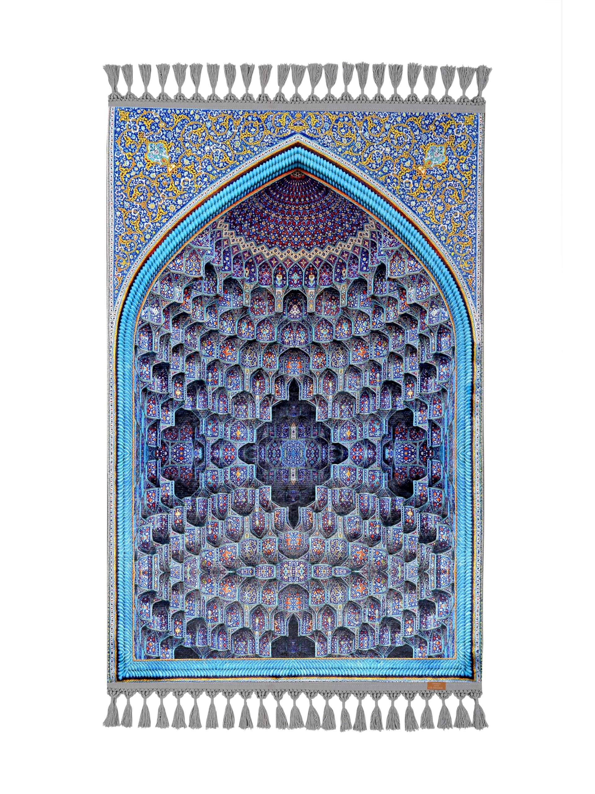 Tapis de prière traditionnel avec pompons bleus une idée cadeau spirituelle idéale
